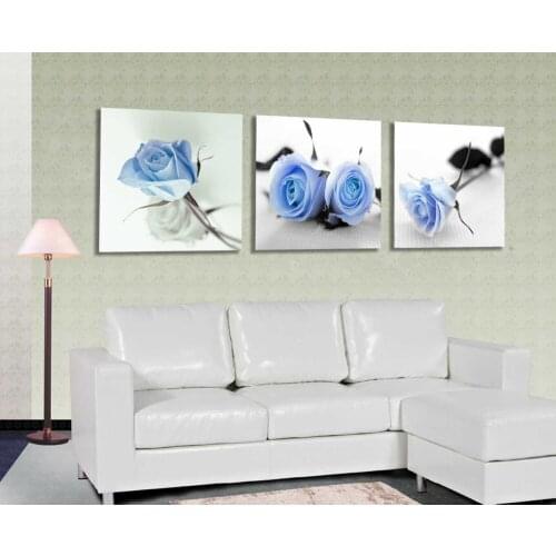 3 Pieces free shipping Hot Sell Modern Wall Painting blue Roses Flower Home Decorative home Art Picture Paint on Canvas Prints