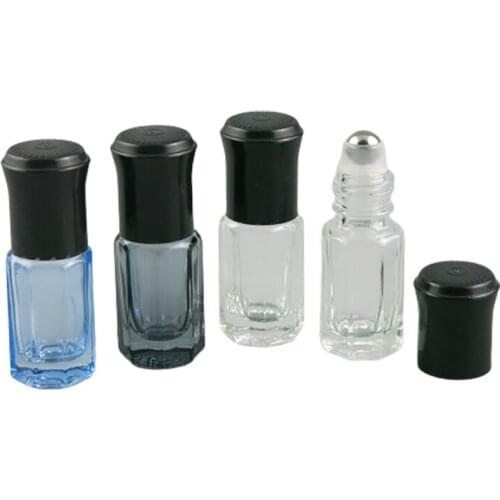 500 x 3ml Empty Blue Green Clear Glass roll on bottles for essential oils perfume bottle deodorant containers with black lid