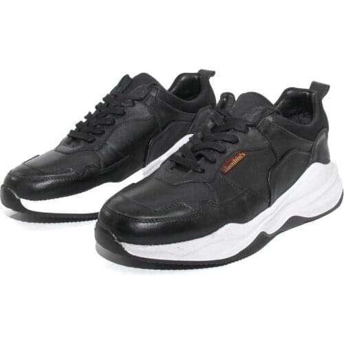 SHENBINS Handmade Running Shoes with Premium Black Aniline Leather, Height Increasing Modern Soft Soles, Premium Sport Footwear