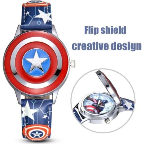 Marvel The Avengers Flip Children metal leather watch Captain America iron Man Spiderman boy student Metal leather quartz watch