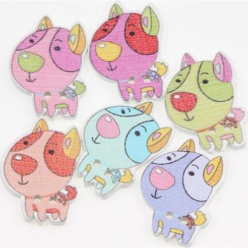 50pcs Mixed Animals Dog Scrapbooking 2Hole Wooden Buttons For DIY Children Clothing Sewing Accessories Button Decoration