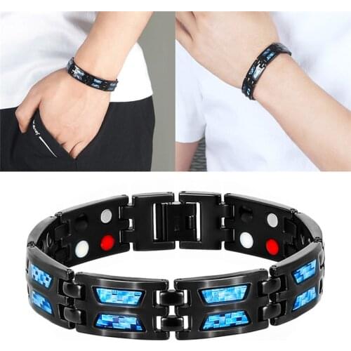 Slimming Bracelet Double Row Negative ion Germanium Blue Bracelet for Man Titanium Carbon Fiber Bracelets Bangles Loss Weight