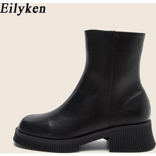 Eilyken 2022 New size 35-40 Roman Ankle Boots Platform Women Round Toe Zip High Street Style Ladies Shoes Handmade Black
