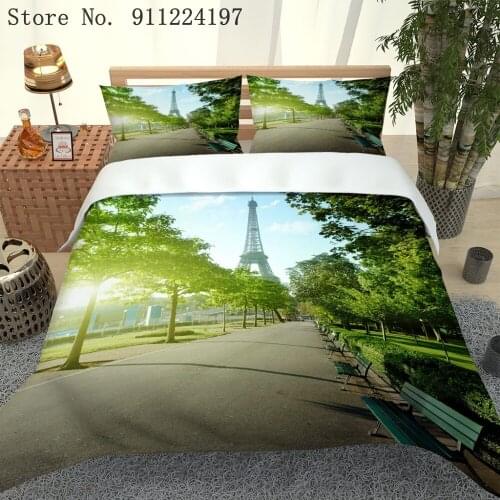 Eiffel Tower Bedding Set Twin/Full Queen/King 240x220 Boulevard Duvet Cover Adult Green Printed Quilt Cover Microfiber Bed Linen
