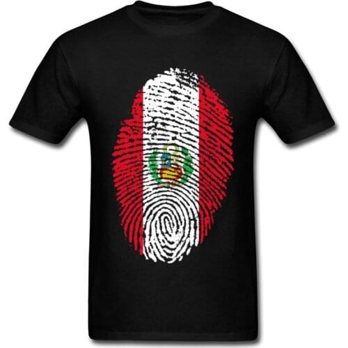 Trendy Peru Flag Fingerprint T Shirt Unique Men T-shirt Vintage Tshirt Graffiti Clothing Black Tops Hip Hop Tee Team Shirt
