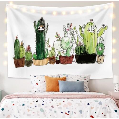 Tropical Cactus Tapestry Cartoon Succulent Plant Fashion Wall Hanging Bedroom Dorm Boho Summer Party Decoration Picnic Beach Mat