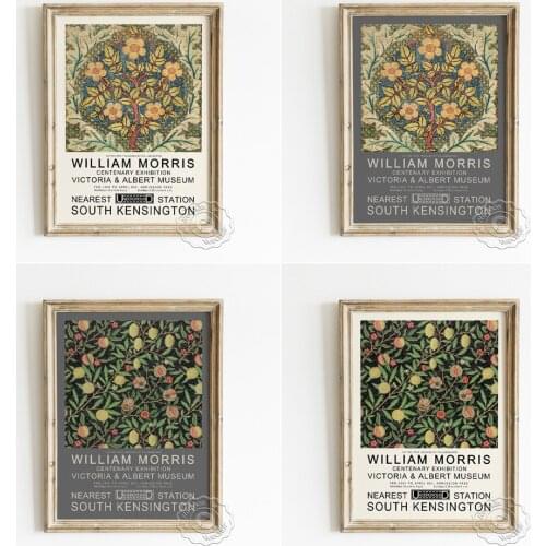 William Morris Exhibition Museum Art Prints Poster, Helianthus Tuberosus Medallion Pattern Wall Picture, Fruit Wallpaper Decor