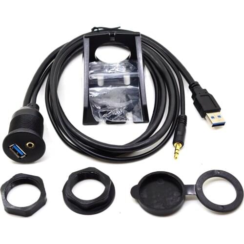 USB 3.0 & 3.5mm Car Mount Flush Cable 3.5mm + USB3.0 AUX Extension Dash Panel Waterproof Mount Cable For Car Boat and Motorcycle