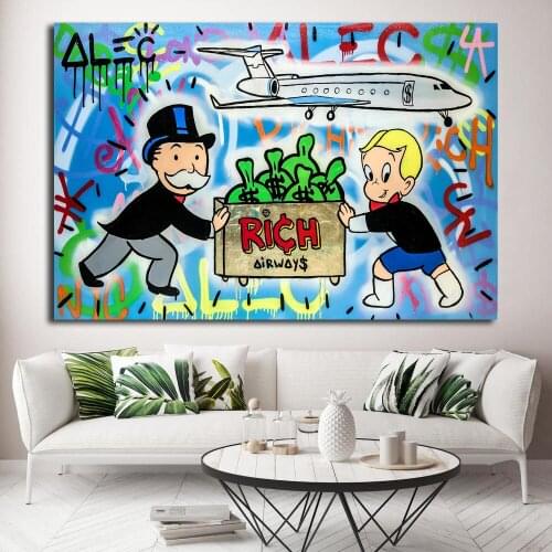 Rich Air Ways Alec Monopolyingly Graffiti Canvas Prints Picture Modular Paintings For Living Room Poster Wall Home Decor