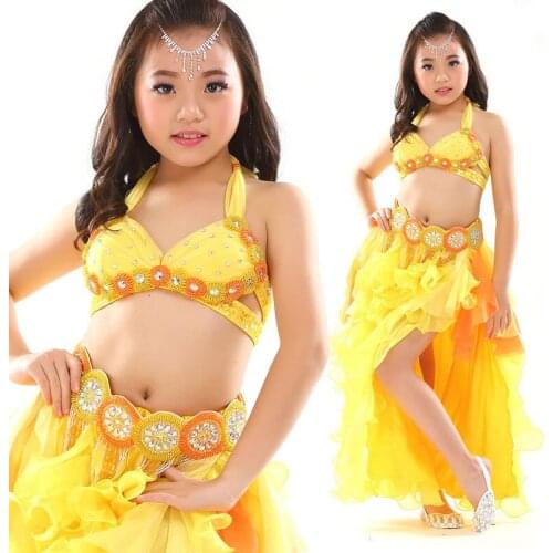 Belly Dance Costumes Girls Kids Oriental Dance Clothing Beaded Bra Belt Sexy Indian Dress Children Dance Performance Costumes