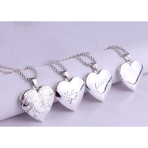 Stainless steel glossy hearts pocket watches necklace put photos open and close fashion Pendant love Necklace for women Jewelry