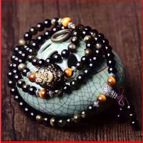 Pulseira Masculina Natural Double Rainbow Obsidian Bracelet Hand Ring On Male Tiger Wang Couple Gifts Business Year Of Fate