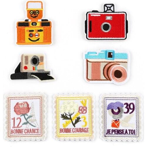 Camera Embroidery Patches Iron on Cartoon French Stamp Badges DIY Thermo Stickers for Clothes Holes Patch Decorative Appliques