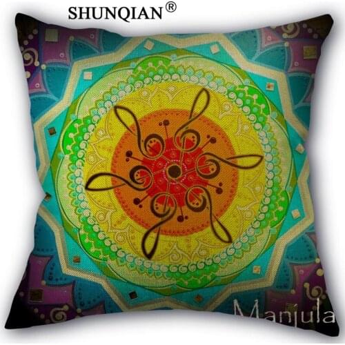 Mandala Pillowcase Custom Cotton Linen Square Decorative Pillow Cases Cover Zippered 45x45cm one side