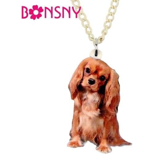 Bonsny Acrylic Sweet Cavalier King Charles Spaniel Dog Necklace Choker Pendent Chain Pets Jewelry Girl Teen Charm Party Hot Gift