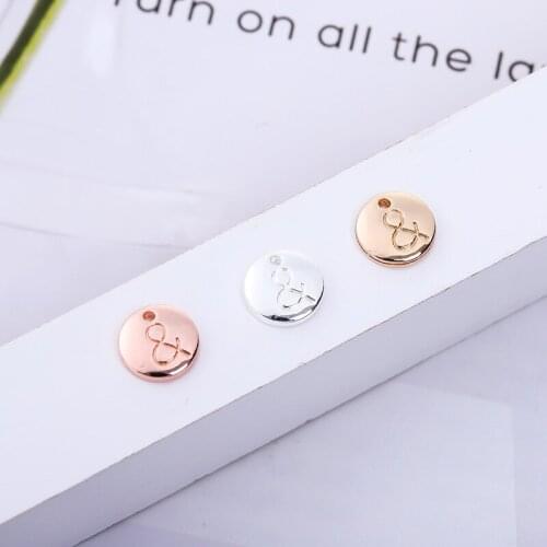 10MM Rose Gold Silver Single Hole Engraving & and Round Pendant Metal Charms For Women Jewelry Making Accessories 50PCS