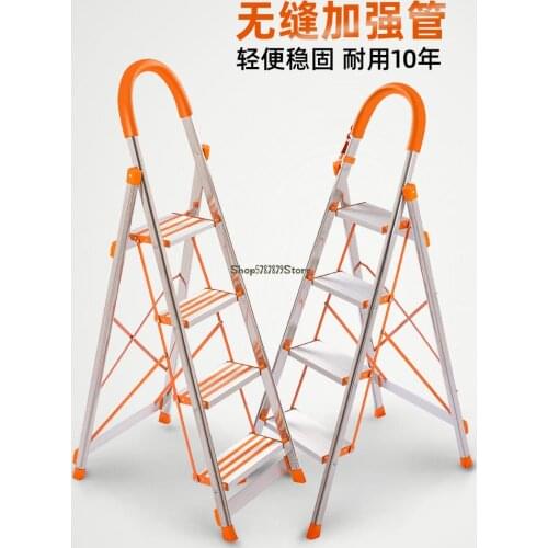 Stainless Steel Indoor Herringbone Family Multifunctional Folding Thickened Ladder, 345 Step Telescopic Engineering Ladder
