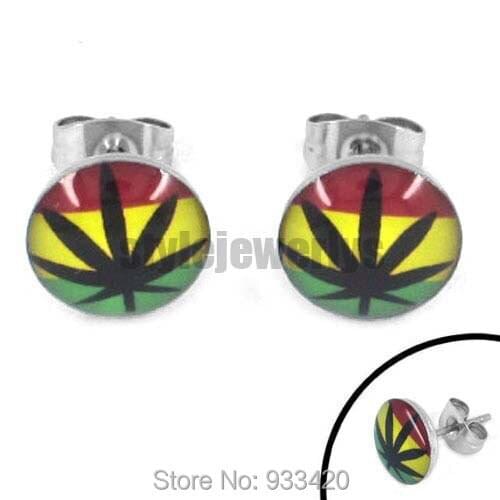 Free shipping! Enamel Tree Leaf Earring Body Piercing Stainless Steel Jewelry Trendy Earring Motor Biker Studs SJE370112B