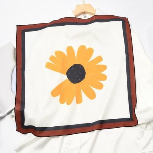 Yishine 2020 New Womens Fashion Multifunction Head Satin Scarf Square Women Big Daisy Flower Printed Bag Handle Scarfs 53*53cm