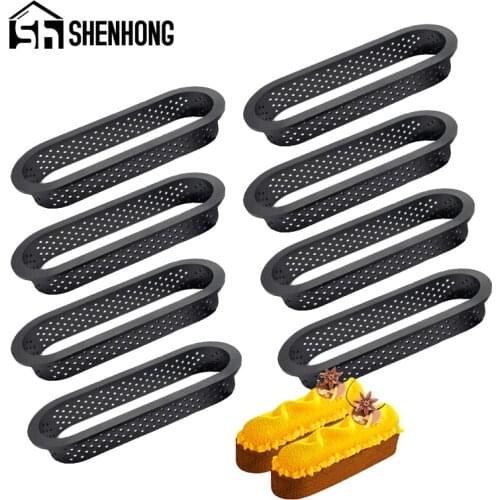 SHENHONG Oval Shape Egg Tart Cake Ring Set French Dessert Mould Plastic Perforated Fruit Cookies Pastry Kitchen Baking Molds