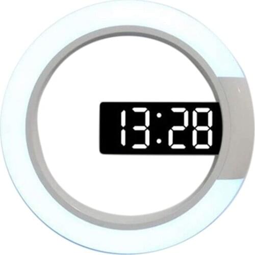 Led Mirror Hollow Wall Clock Multifunctional Creative Clock Home Creative Thermometer Digital Alarm for Decoration