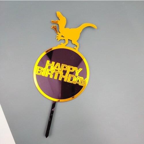 New Golden Dinosaur Cake Topper Acrylic Baby Happy Birthday theme Cake Toppers Birthday Party Dessert Decoration Baking Supplies