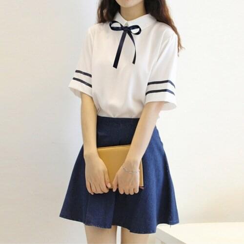High quality British men sailor uniform Japanese girl school uniforms cotton student College women denim skirt shirt dress suit
