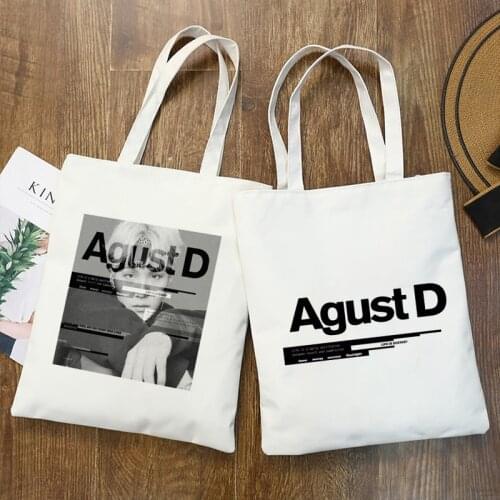 Korean Style Agust D Funny Shopper Bag ​Shopping Bag Shoulder Bag Canvas Bag Harajuku Large Capacity Messenger Tote Bag Hand Bag
