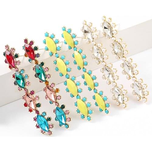 ZHINI Bohemia Vintage Gold Color Long Earrings for Women 2021 Ethnic Colorful Crystal Dangle Drop Earring Statement Jewelry Gift