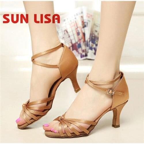 SUN LISA Womens Ladys Girls Dancing Shoes With High Heels Salsa Tango Ballroom Latin Dance Shoes