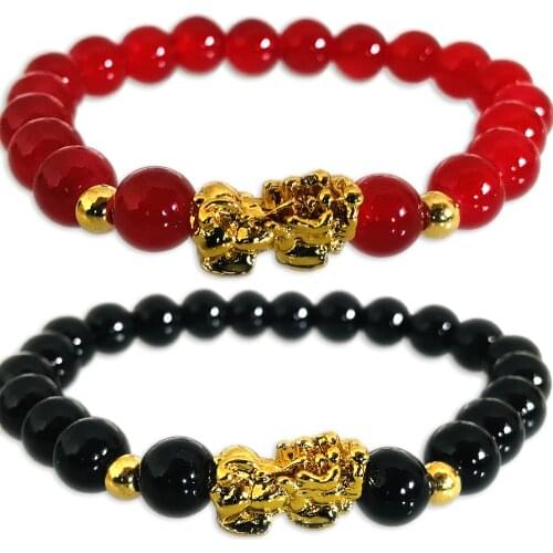 New Arrival Golden PIXIU Bracelet for Women Men Red Black Beads Couple Bracelet Bring Lucky Brave Wealth Feng Shui Bracelets