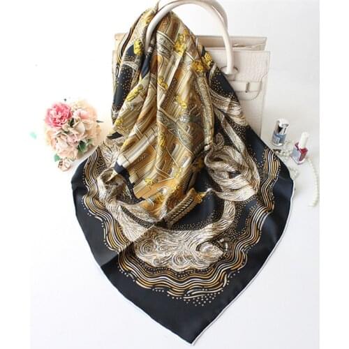 100% Pure Silk Scarf Women Babel Tower Print Square Scarves Wraps Head Handkerchief Wholesale Hijabs Silk Foulards Bandana 90CM