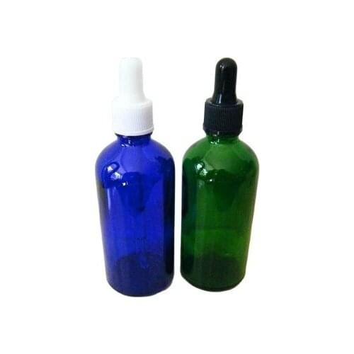 100ml blue essential oil bottle with plastic cap, ,silicon/glass dropper for cosmetic l packaging,glass bottles
