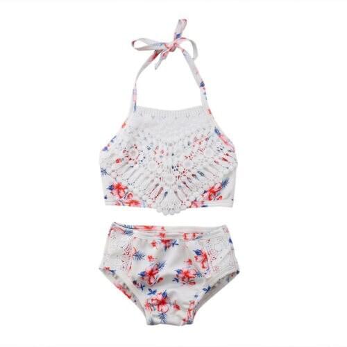 2019 New Toddler Baby Girl Lace Floral Print Patchwork Swimwear Bathing Suit Swimsuit Beachwear Sets