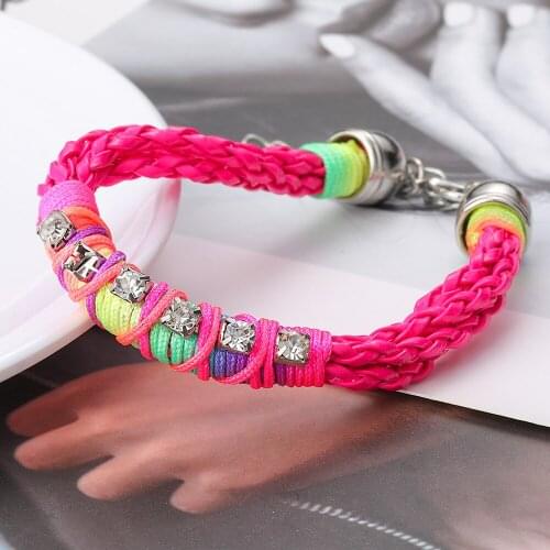 6pcs/lot Braided Rainbow Bracelet For Women Girl Crystal Charms Bracelet Hand Accessories Children' Day Gift