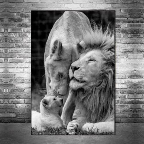 African Lions Family Black And White Canvas Art Posters And Prints Animals Canvas Paintings On the Wall Art Pictures Home Decor