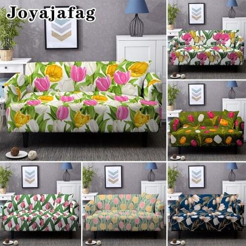 Tulip Floral Sofa Covers For Living Room Combination 1/2/3/4 Seater Couch Cover Washable Dust-proof Elastic Full-cover Slipcover