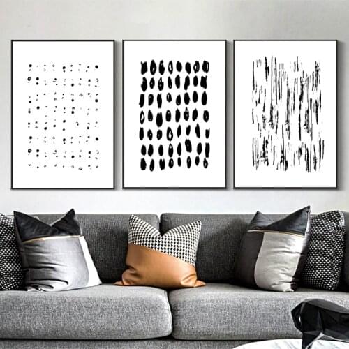 Black and White Dots Watercolor Abstract Painting Art Prints Modern Minimalist Poster Wall Art Canvas Pictures Living Room Decor