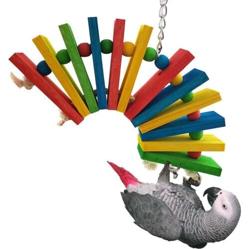 Bird Colorful Wood Block Chewing Toy Parrot Hanging Swing for Cockatiel Parakeet Conure Lovebirds Cage Accessories