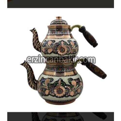 El Yapımı Erzincan Oyma İşlemeli Bakır Çaydanlık Takımı ÇAY-117
