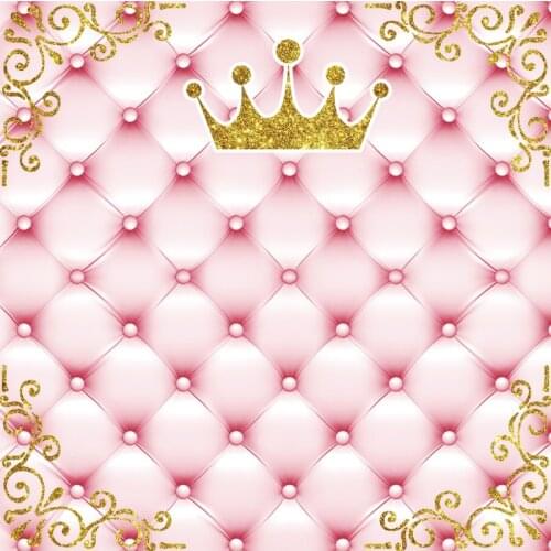 Pink Princess Backgrounds For Photography Gold Crown Headboard Family Shoot Photocall Banner Poster Photo Backdrop Photo Studio