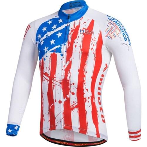 USA Shirt Miloto Men Long Sleeve Cycling Jersey cycling clothing maillot ciclismo roupa ciclismo Quick Dry MTB Bike Jersey Top