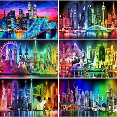 Full Square Round Drill 5D Landscape Diamond Embroidery City Scenery Diamond Painting Cross Stitch Rhinestone Mosaic Home Decor
