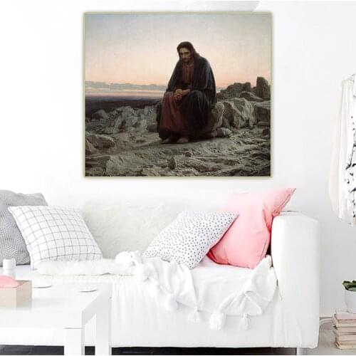 Citon Ivan Kramskoi《Christ in the desert》Canvas Oil Painting Artwork Poster Picture Background Decor Home Living Room Decoration