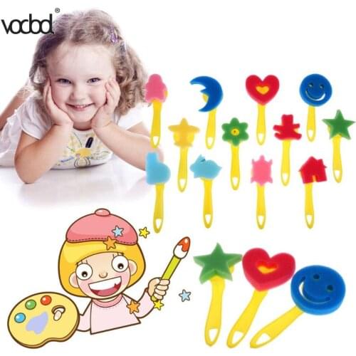 12pcs/set Kids Paint Brush Mixed Pattern Colored Child Sponge Art Graffiti Drawing Toy Tool Plastic Handle Brushes paint brushes