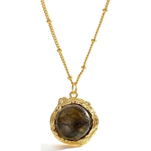 100% S925 Sterling Silver ins niche light luxury texture lava texture labradorite white crystal pendant necklace fine jewelry