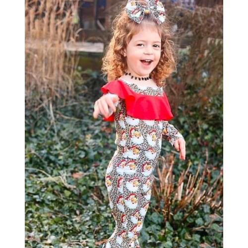 3 Pieces Kids Suit Set, Santa Clause O-Neck Long Sleeve Tops+ Flared Trousers+ Hairband for Toddler Girls, 9 Months-4 Years