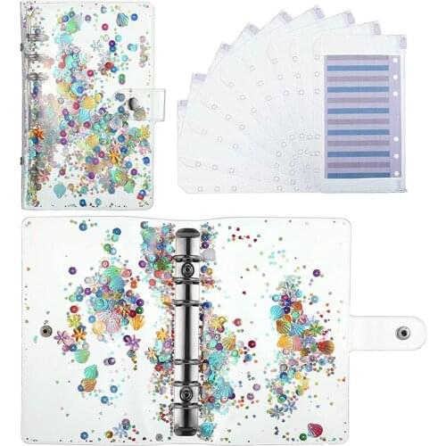 Shiny Sequins A6 PVC 6-Ring Binder Soft PVC Notebook Cover Refillable Loose Leaf Folder for Travel Office School