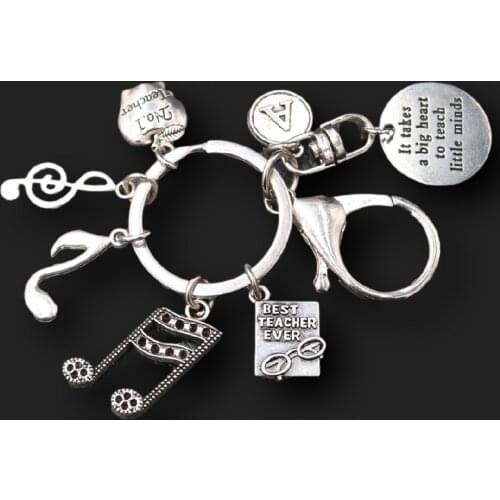 Creative Personalized 26 Letters A-Z Music Teacher Charms Hip Hop Style Thanksgiving Metal Keychain Findings p433