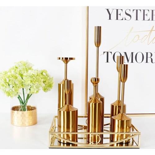 Light Luxury Nordic Home Decor Metal Candle Holder Table Decorations Alloy Electroplated Golden Candlestick For Wedding Party